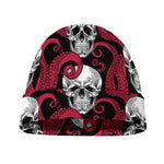 Red Octopus Skull Pattern Print Beanie