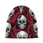 Red Octopus Skull Pattern Print Beanie