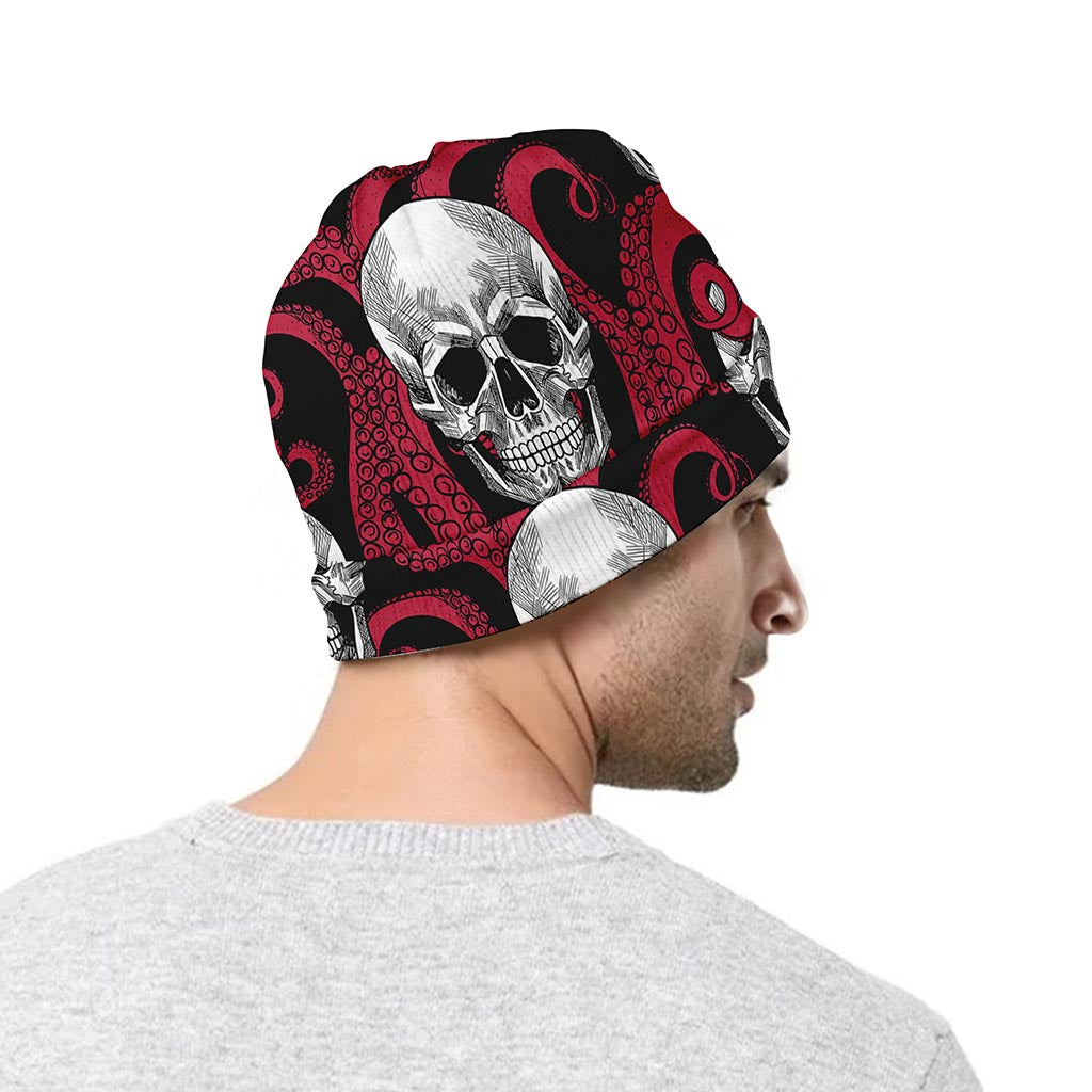 Red Octopus Skull Pattern Print Beanie