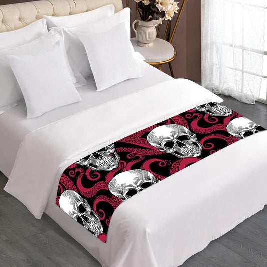 Red Octopus Skull Pattern Print Bed Runner
