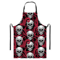 Red Octopus Skull Pattern Print Bib Apron With Pocket
