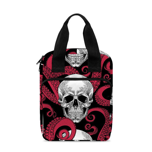 Red Octopus Skull Pattern Print Bible Tote Bag