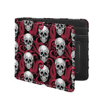 Red Octopus Skull Pattern Print Bifold Wallet