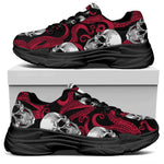 Red Octopus Skull Pattern Print Black Chunky Shoes