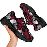 Red Octopus Skull Pattern Print Black Chunky Shoes