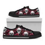 Red Octopus Skull Pattern Print Black Low Top Sneakers