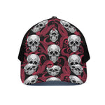 Red Octopus Skull Pattern Print Black Mesh Trucker Cap