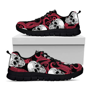 Red Octopus Skull Pattern Print Black Running Shoes