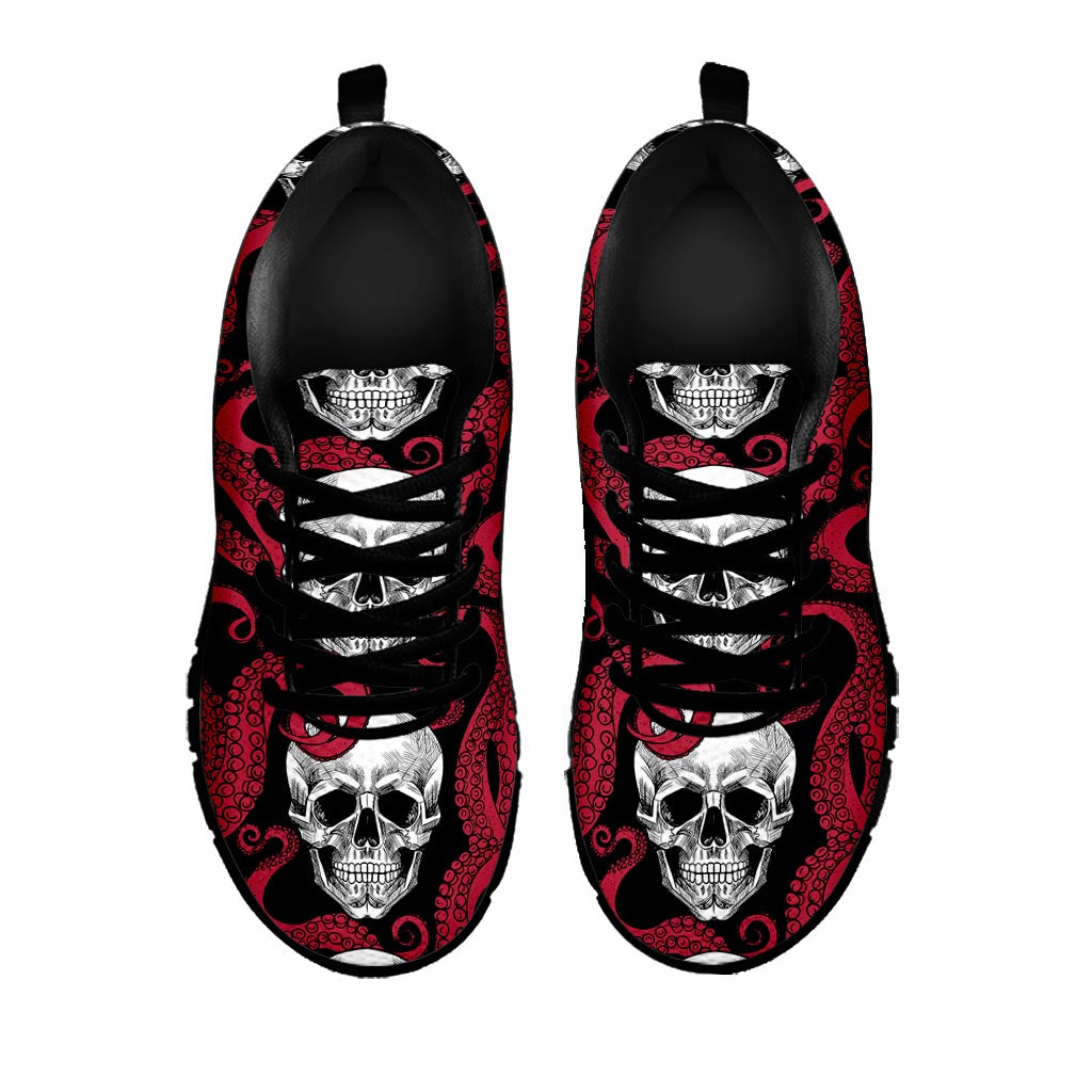 Red Octopus Skull Pattern Print Black Running Shoes