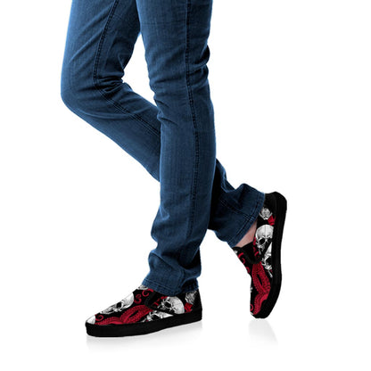 Red Octopus Skull Pattern Print Black Slip On Sneakers