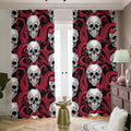Red Octopus Skull Pattern Print Dimout Pencil Pleat Curtains