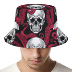Red Octopus Skull Pattern Print Bucket Hat