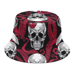 Red Octopus Skull Pattern Print Bucket Hat