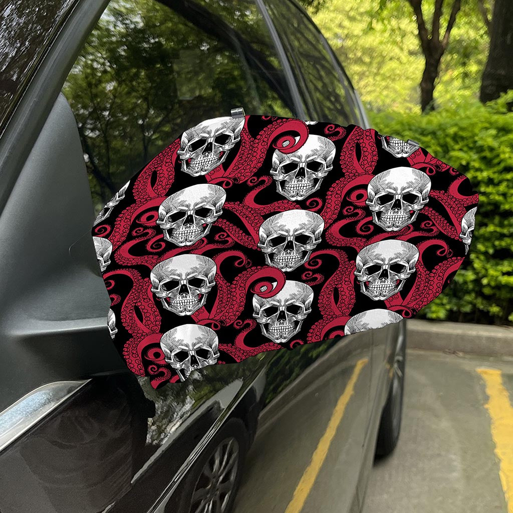 Red Octopus Skull Pattern Print Car Side Mirror Covers