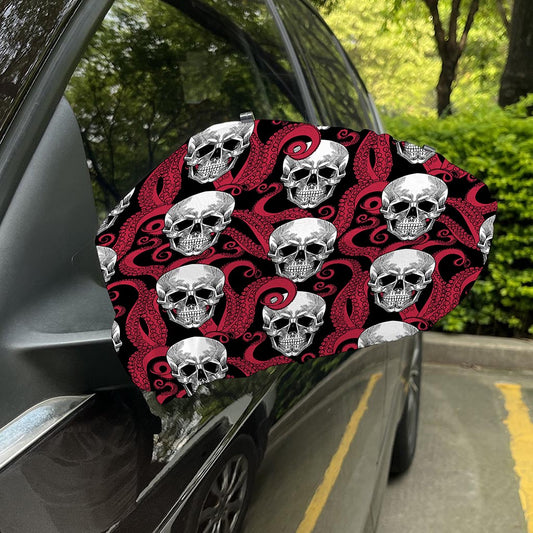 Red Octopus Skull Pattern Print Car Side Mirror Covers