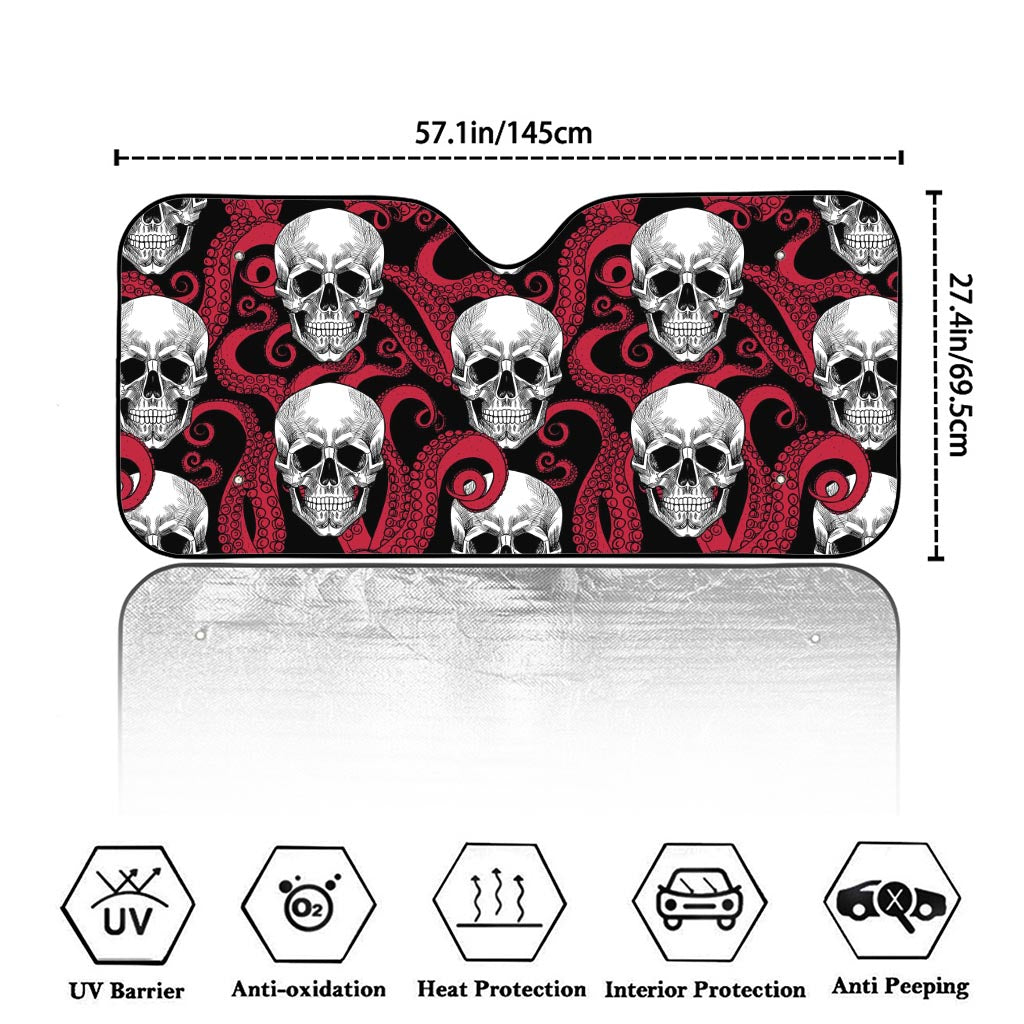Red Octopus Skull Pattern Print Car Windshield Sun Shade