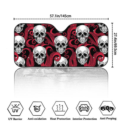 Red Octopus Skull Pattern Print Car Windshield Sun Shade