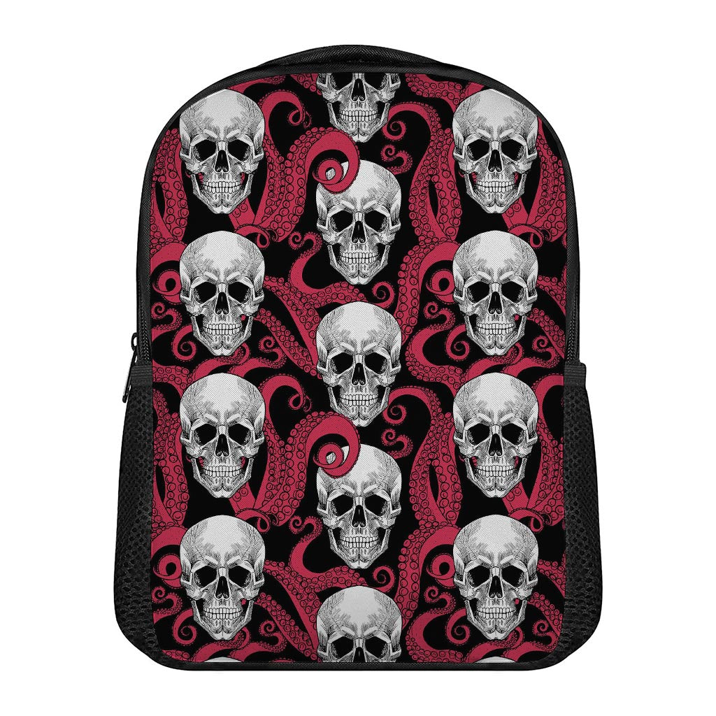 Red Octopus Skull Pattern Print Casual Backpack