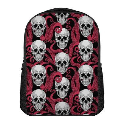Red Octopus Skull Pattern Print Casual Backpack