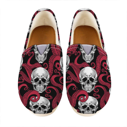 Red Octopus Skull Pattern Print Casual Shoes