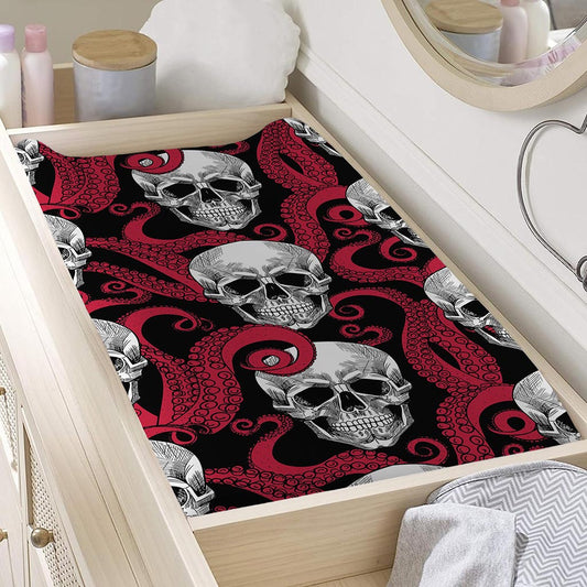 Red Octopus Skull Pattern Print Changing Pad Cover