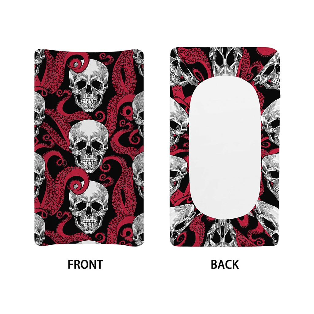 Red Octopus Skull Pattern Print Changing Pad Cover