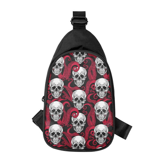 Red Octopus Skull Pattern Print Chest Bag