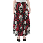 Red Octopus Skull Pattern Print Chiffon Maxi Skirt