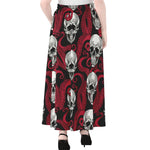 Red Octopus Skull Pattern Print Chiffon Maxi Skirt