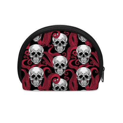 Red Octopus Skull Pattern Print Coin Purse