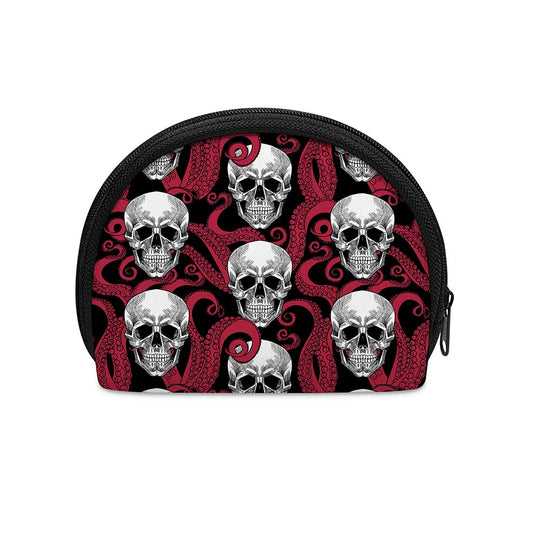 Red Octopus Skull Pattern Print Coin Purse