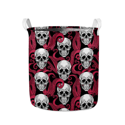 Red Octopus Skull Pattern Print Collapsible Laundry Basket