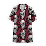 Red Octopus Skull Pattern Print Cotton Hawaiian Shirt