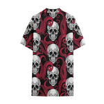 Red Octopus Skull Pattern Print Cotton Hawaiian Shirt