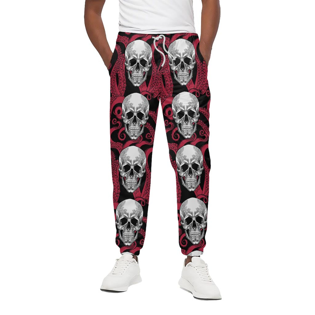 Red Octopus Skull Pattern Print Cotton Pants