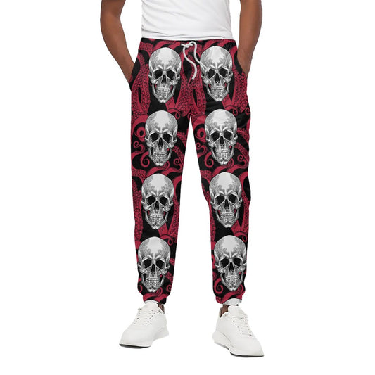 Red Octopus Skull Pattern Print Cotton Pants