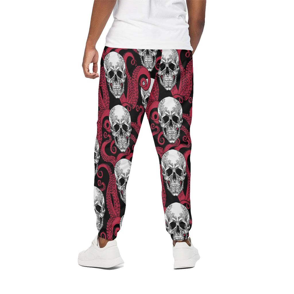Red Octopus Skull Pattern Print Cotton Pants