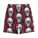 Red Octopus Skull Pattern Print Cotton Shorts