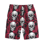 Red Octopus Skull Pattern Print Cotton Shorts