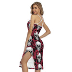 Red Octopus Skull Pattern Print Cross Back Cami Dress