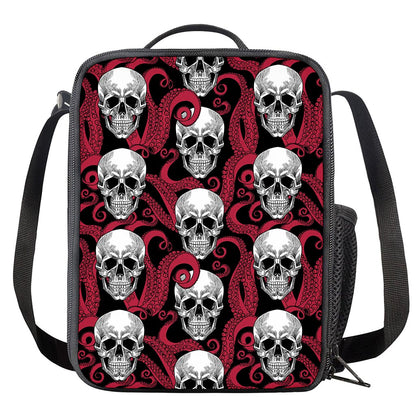 Red Octopus Skull Pattern Print Crossbody Lunch Bag