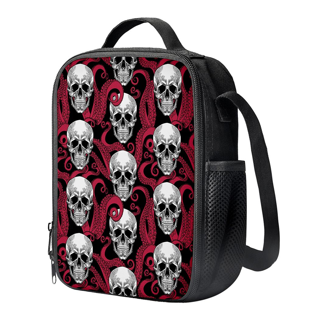 Red Octopus Skull Pattern Print Crossbody Lunch Bag