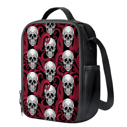 Red Octopus Skull Pattern Print Crossbody Lunch Bag