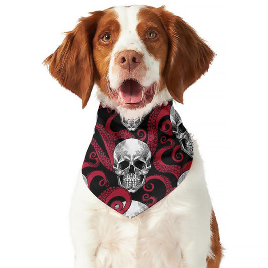 Red Octopus Skull Pattern Print Dog Bandana