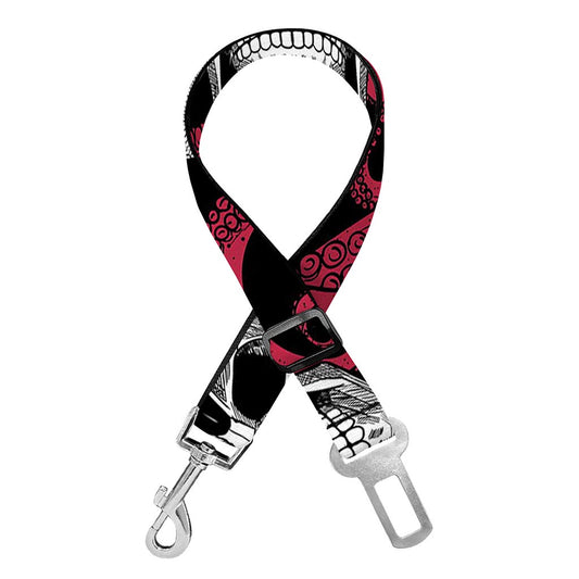Red Octopus Skull Pattern Print Dog Seat Belt