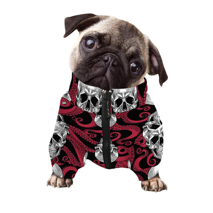Red Octopus Skull Pattern Print Dog Zip Up Jacket