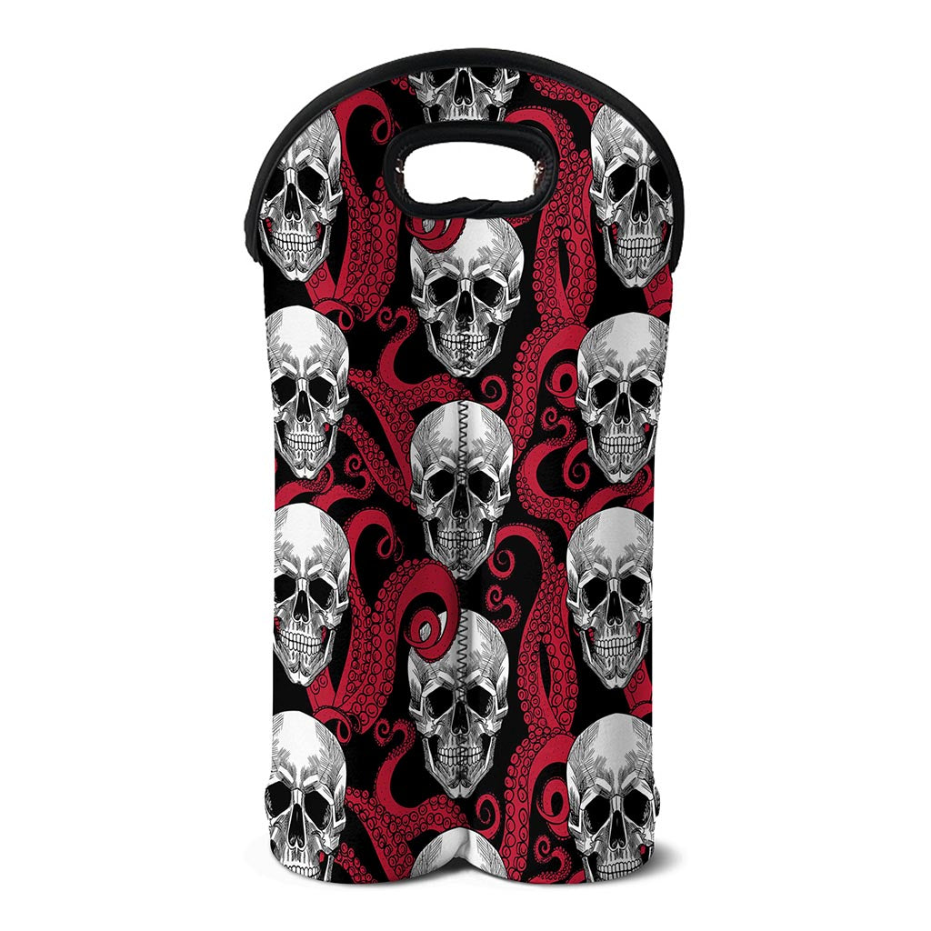 Red Octopus Skull Pattern Print Double Neoprene Wine Tote