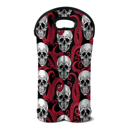 Red Octopus Skull Pattern Print Double Neoprene Wine Tote