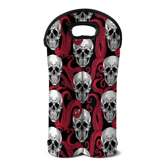Red Octopus Skull Pattern Print Double Neoprene Wine Tote