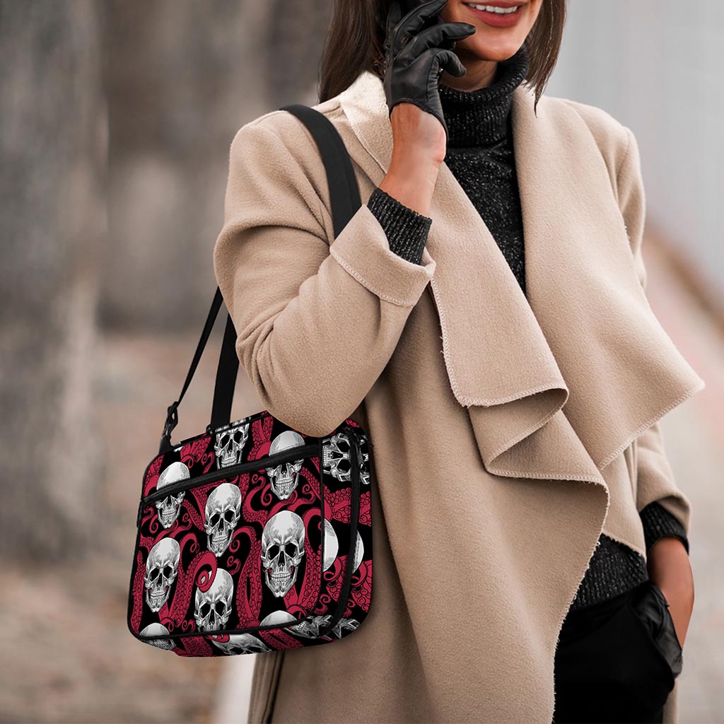 Red Octopus Skull Pattern Print Double Strap Bible Bag